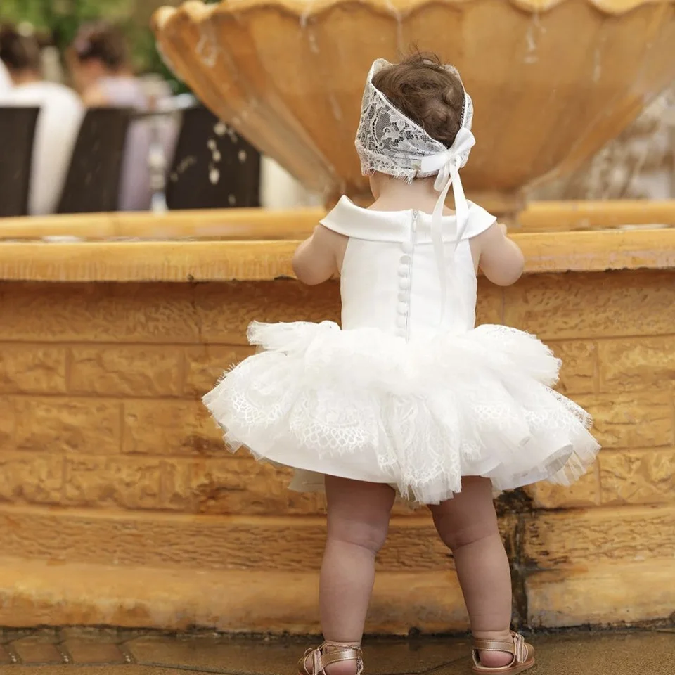 Gaun bunga anak perempuan renda cantik untuk pernikahan Tulle tanpa lengan gaun kontes pesta putri untuk anak perempuan gaun Komuni suci pertama