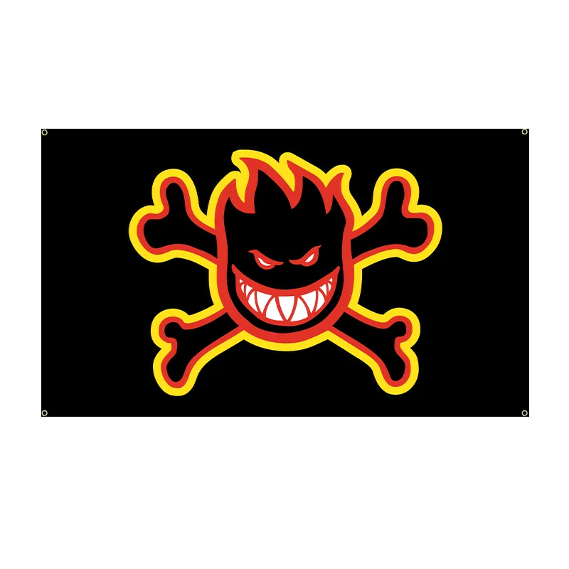 Spitfire Wheel Skateboard Flag Bold Flame Pattern Design,Outdoor Decor, Skate Parks, Events Black/Redent