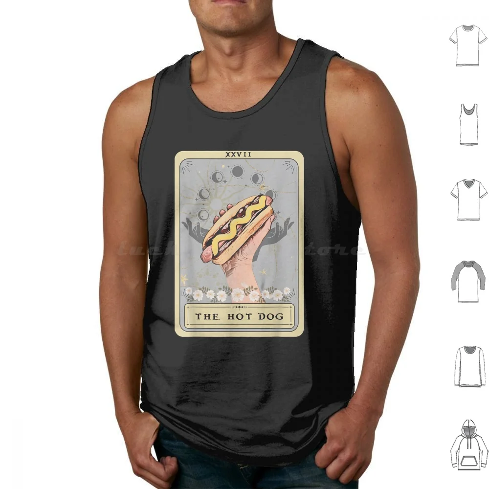 Hot Dog Tarot Tank Tops Print Cotton Sausage Hot Dog Frankfurter Banger Humor Food Tarot Future Reading Magic Moon