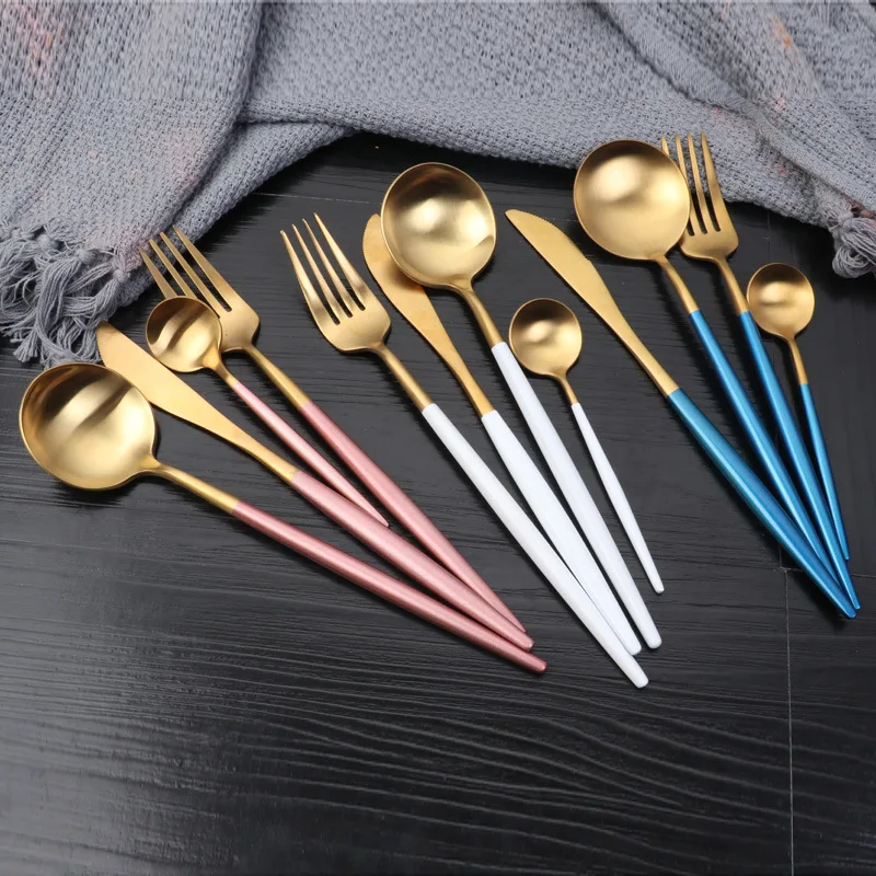 

8pcs Tableware Cutlery Dinner Set 304 Stainless Steel Knife Fork and Spoon Set with Pointed Handle
