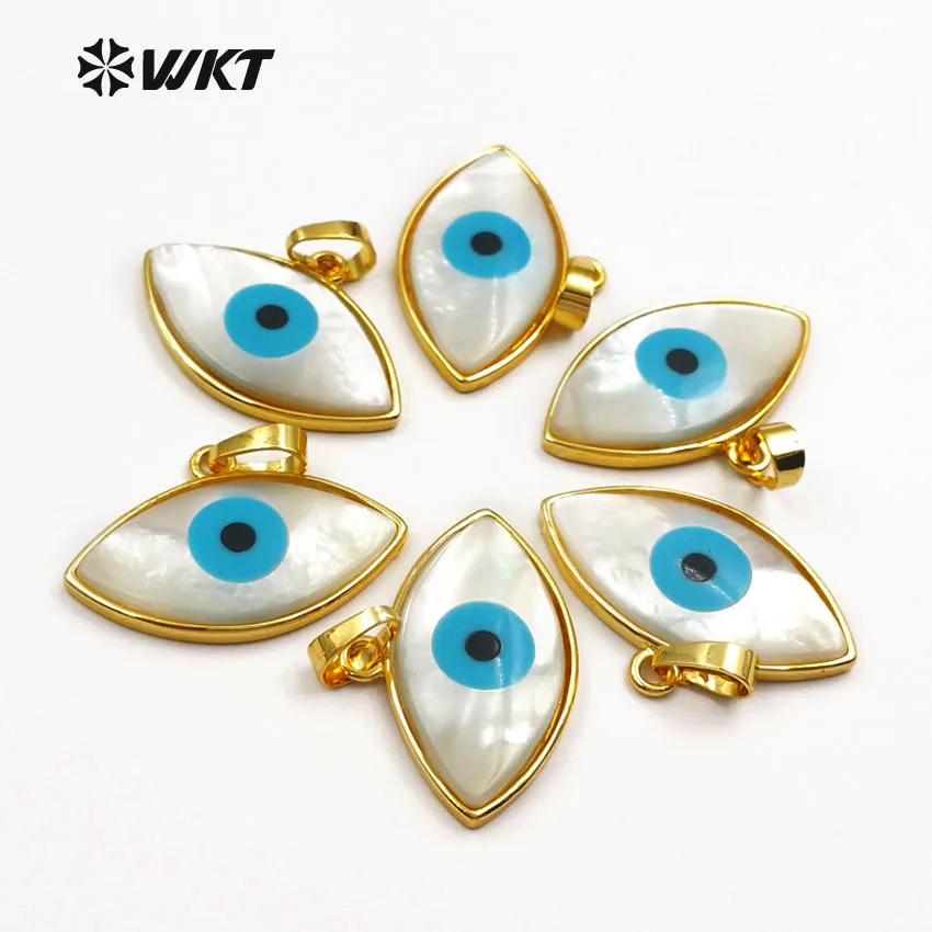 WT-P720 Special Design Natural Sea Shell Pendant Devil Eye Charms 18k Gold Handmade Fashion Jewelry Crafts ACC