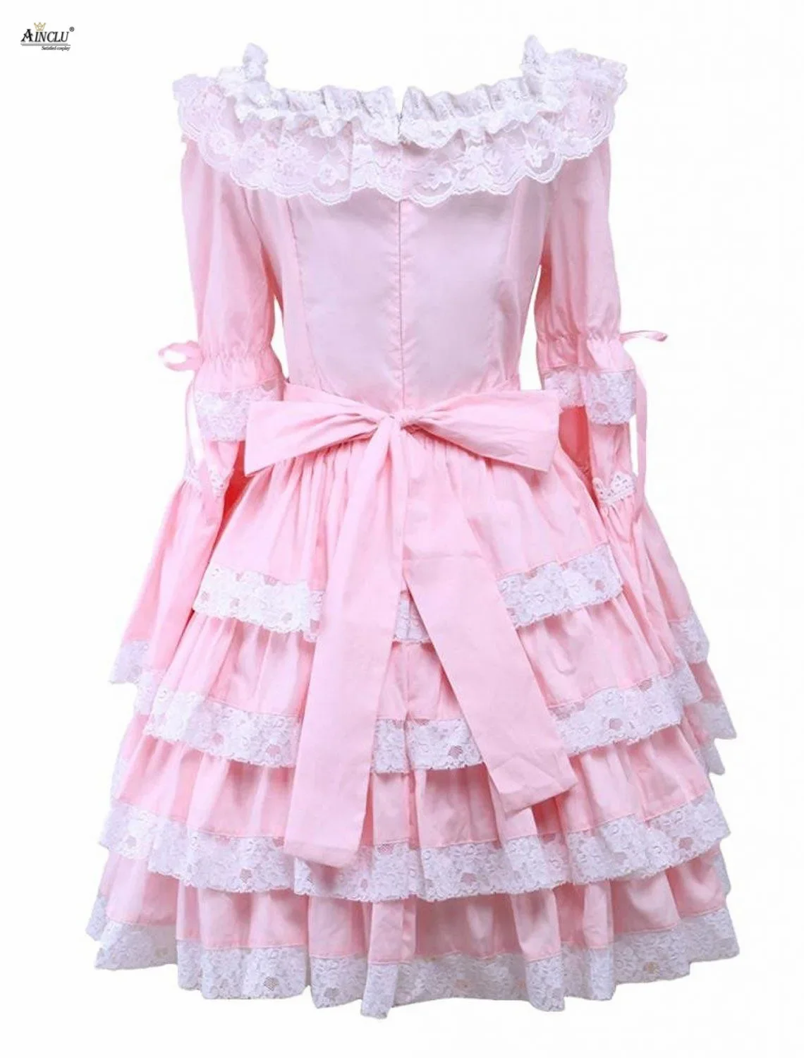 Dolce Lolita Abito in cotone Rosa Cravatte anteriori in pizzo Maniche staccabili Ragazze carine Lolita Dress Coaplay Costumi Party Club XS-XXL