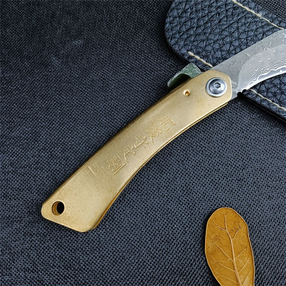 Higonokami couteau pliant Portable japonais lame en acier damas manche en laiton couteaux de Camping de chasse de survie tactique en plein air