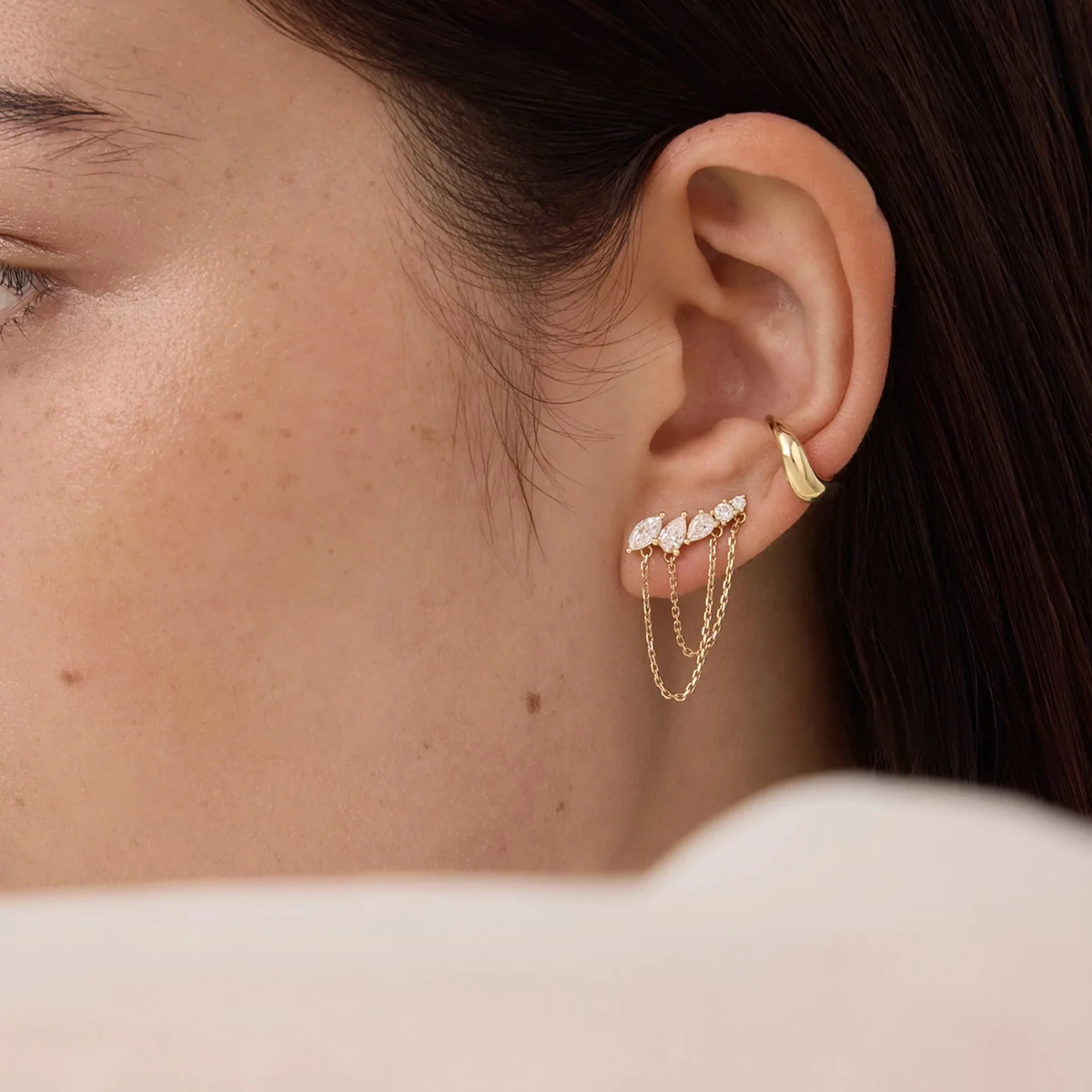 Pear Cut Lab Created Diamond Single Earring VS/VVS Lab Diamond Floating Earring 9K/14K/18K Yellow Gold Single Earring For Women