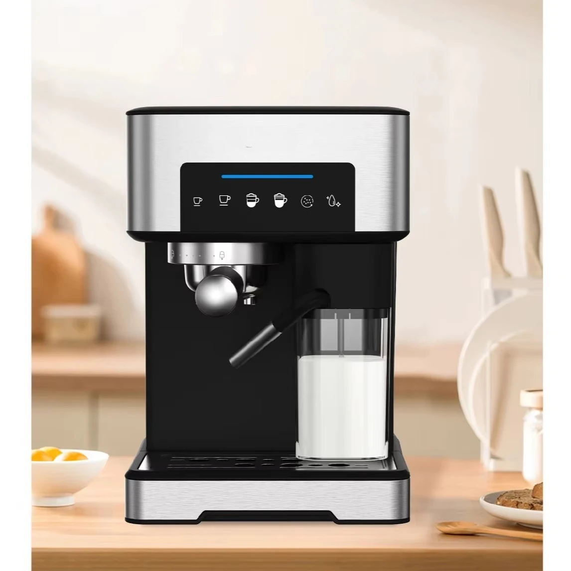 

Electric Automatic Espresso Coffee Maker With Milk Frother Cappuccino Cafetera Hot Water Steam for Household or Hotel Use
