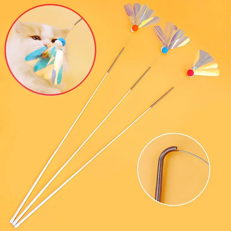 Cat Toys Feather Interactive Cat Toy Spring Stick Cats Toys with Bell Detachable Long Handle Cats Teaser Stick Toy Pet Supplies