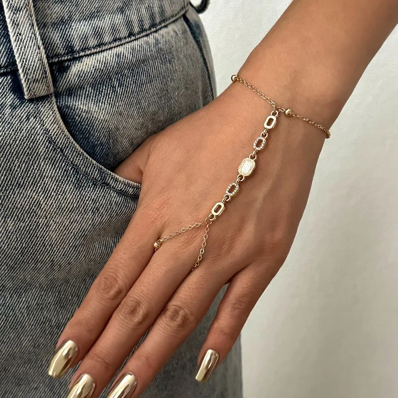 Colorful Rhinestone Tassel Bracelets for Women Ladies Fashion Light Luxury Braclets Connect Finger Rings Jewelry
