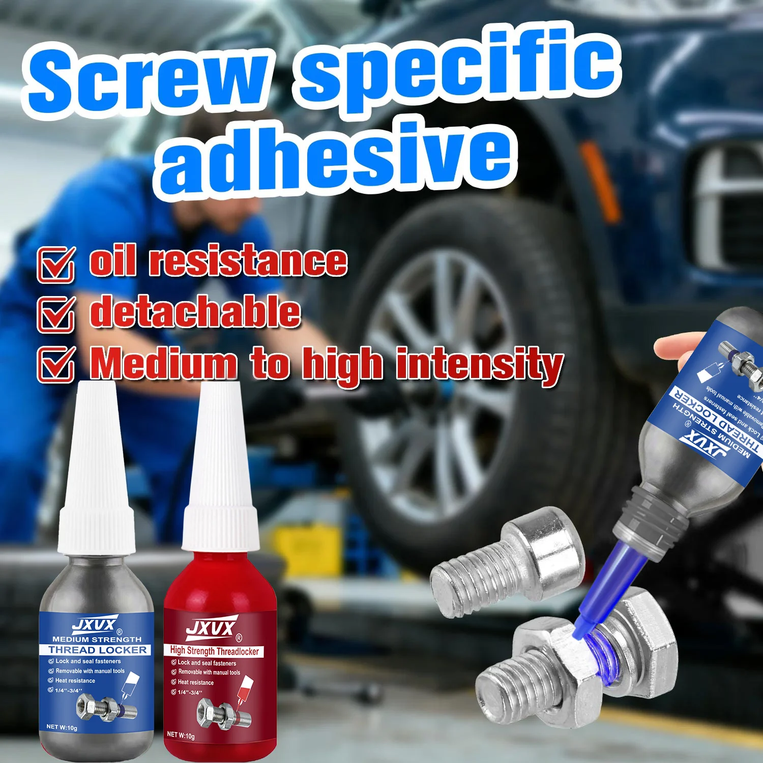 

Blue/Red Threadlocker Medium to High Strength Quick-Drying Screw Locking Agent Threadlocker 243/271 Thread Locking Liquid Strong Anti-Slip Thread Fixing Adhesive Automotive Industrial Repair Maintenance.