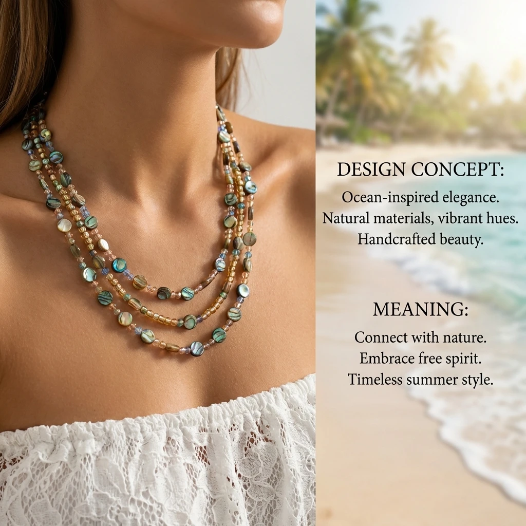Vintage Böhmische Bunte Muschel Lange Doppelschichtige Halskette für Frauen Statement Mehrlagige Halskette Strand Urlaub Schmuck Geschenke – Detail 4
