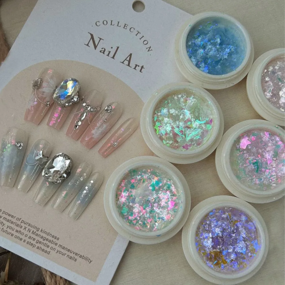 6 Colors Ultra-Thin Opal Flakes Nail Sequins Irregular Glitter Flakes Aurora Nail Spangle Paillette Sparkle Nail Art Accessories