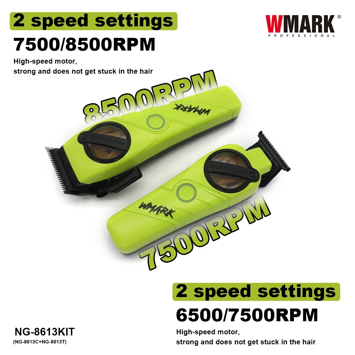 WMARK NG-8613KIT ماكينة قص الشعر للرجال 8500 دورة في الدقيقة شفرة DLC معدنية كاملة مع شاحن قاعدة مجموعة ماكينة حلاقة احترافية لقص الشعر