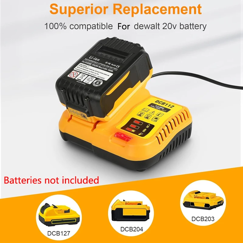 

DCB112 Charger Repalcement for Dewalt 10.8V/12V/14.4V/18V Lithium-Ion DCB201 DCB200 DCB612 DCB206 DCB204 Yellow Battery Charger