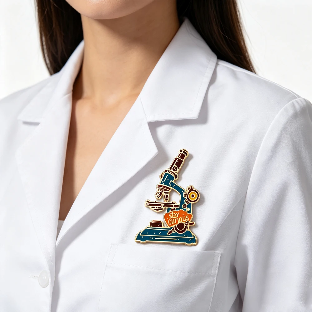 Microscope Enamel Pin Stay Curious Science Lab Brooch Badge Scientist Research Lapel Pin  Jewelry Gift for Student Lab Worker