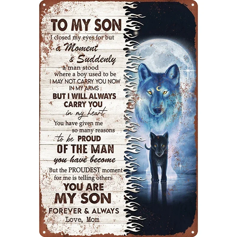 

1pcs To My Son, From Mom Love Metal Art, Vintage Metal Tin Signs, Home Decor, Gift Heartfelt Message Decor for Sons 7.8x11.8in