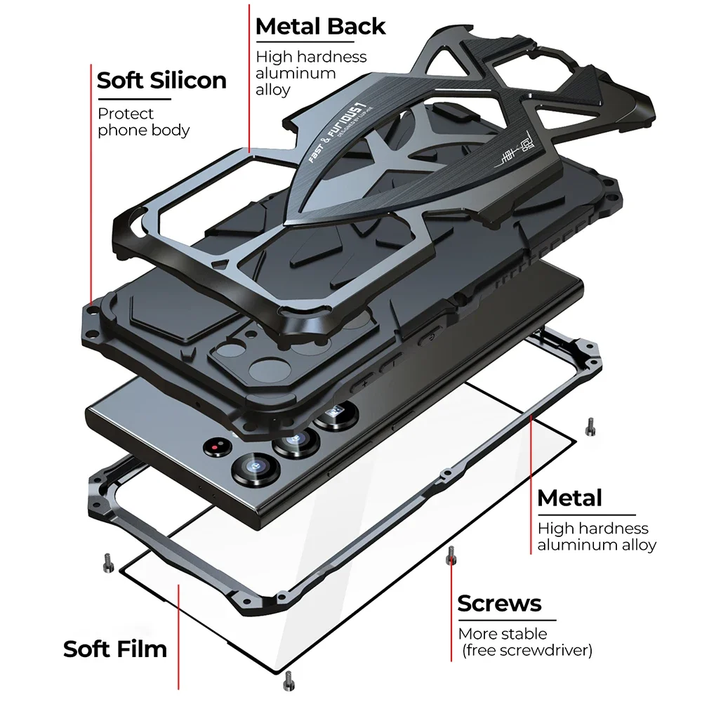 Metal Cover For Samsung Galaxy S24 Ultra Case S23 S22 U Heavy Duty Silicone Anti Drop Funda For iphone 15 Pro Max 14 13 Shell
