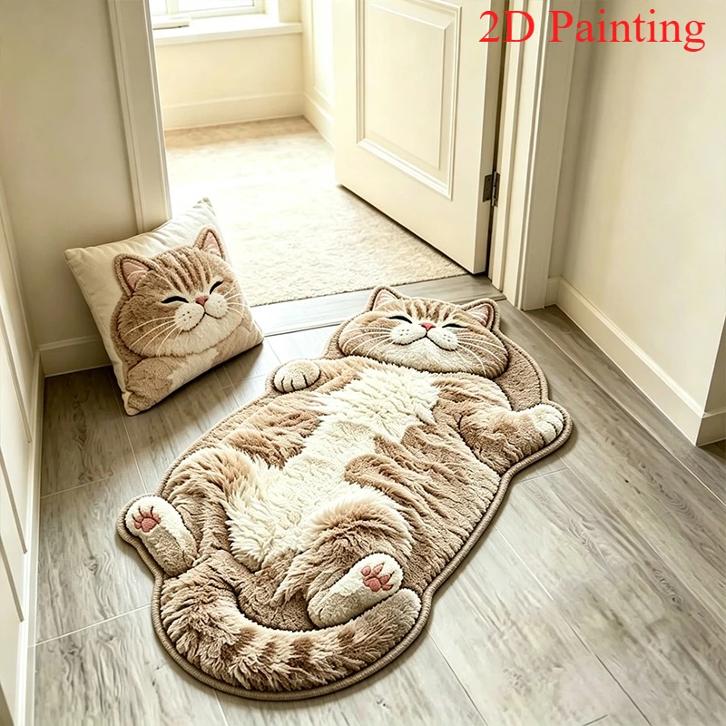 Cream Style Cute Sleeping Cat Irregular Shaped Rug Art Cartoon Home Decor Carpet for Living Room Bedroom Bedside Entryway Mat