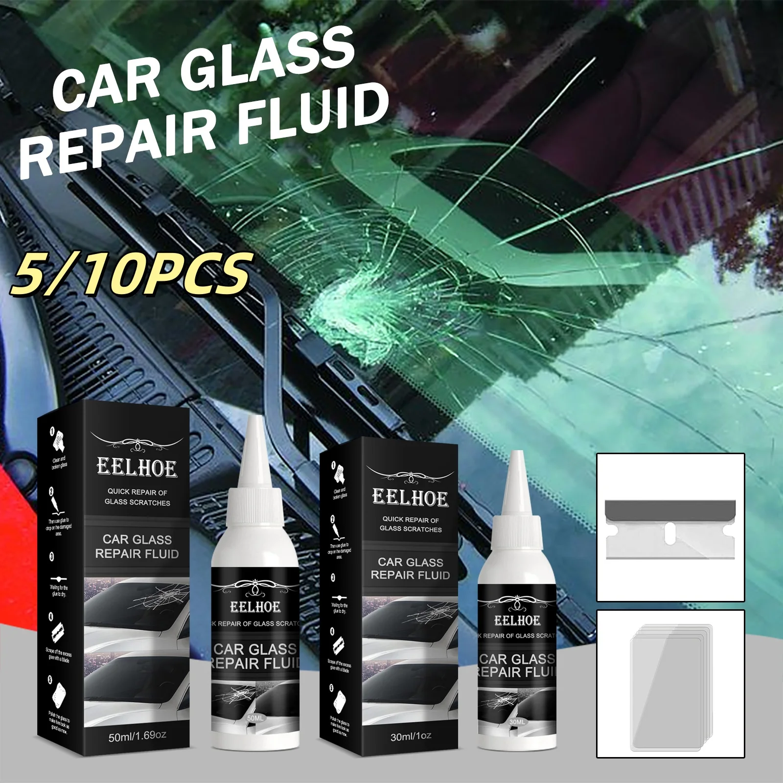 Windshield Repair Kit Crack Chip Glass Repair Set DIY Glue Quick Fix for Chips Cracks Combined Repair Kit for All Types of Glass