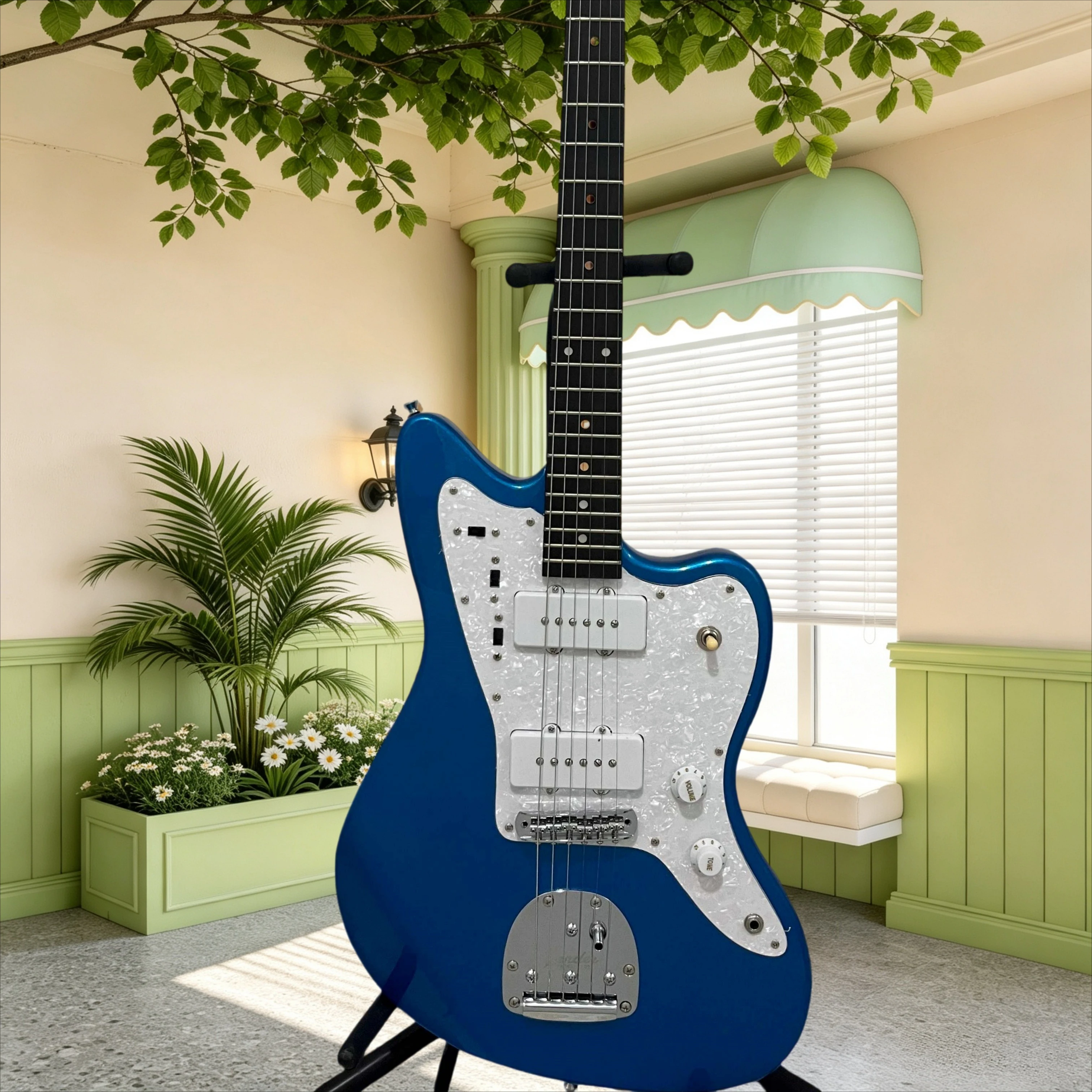 Royal Blue Electric Guitar Dual P90 Pickups Basswood Body Ebony Fretboard White Pearl Pickguard System Rock Blues Jazz Hot