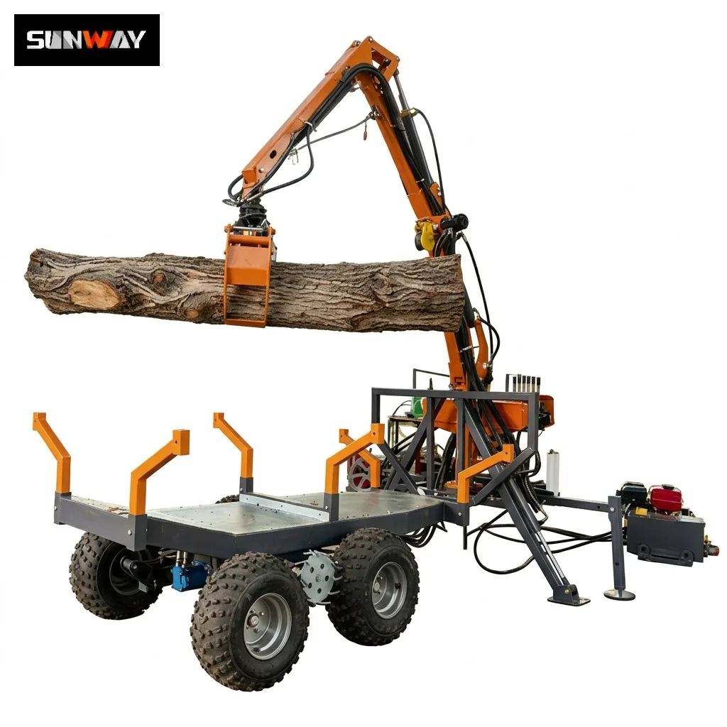 

Factory Price Log Trailer with Crane Timber Loader Trailer Wood Lifting Transport Machine