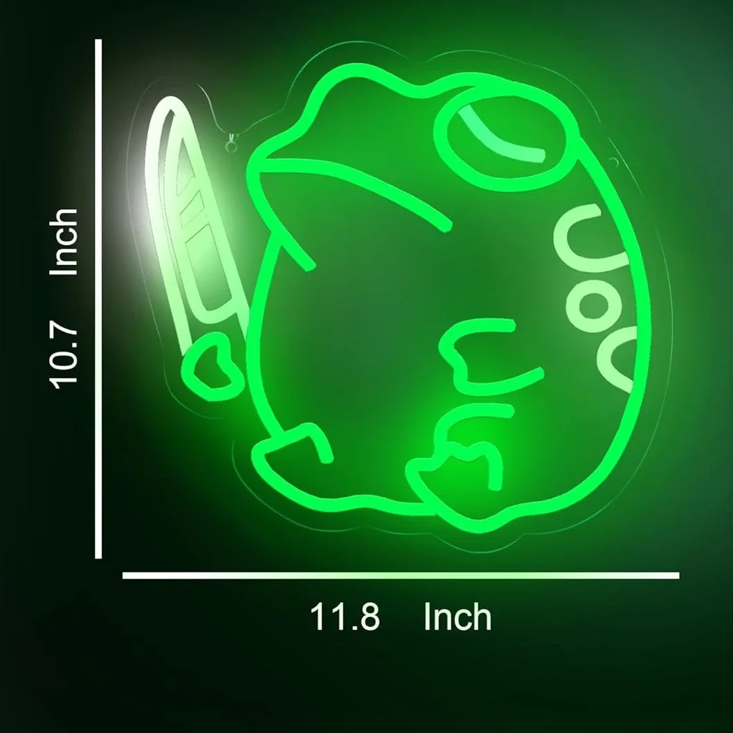 Frog Knife Green White Neon Sign Dimmable Wall Light LED Bedroom Living Room USB Night Light Gift for Meme Lover Game Room Decor