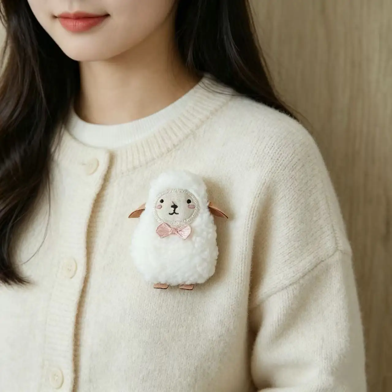 Brooch Pin Plush Cartoon Sheep Doll Cute Soft White Small Lightweight Bag Clothing Accessory Decoration for Women