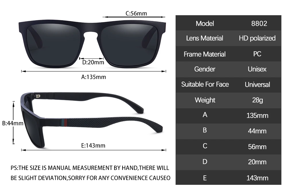 Männer Frauen Fashion Square Vintage Polarisierte Sonnenbrille Retro UV400 Brillen – Detail 13