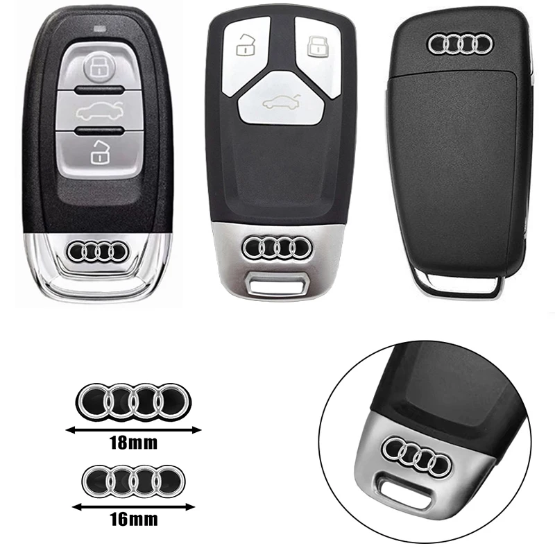 Autocollants de remplacement pour emblèmes de clés de voiture en aluminium 18 mm 16 mm pour Audi Q2 Q7 RS3 RS4 RS5 A4 B5 B6 B7 8P 8V 8L A5 A8 C7 4F