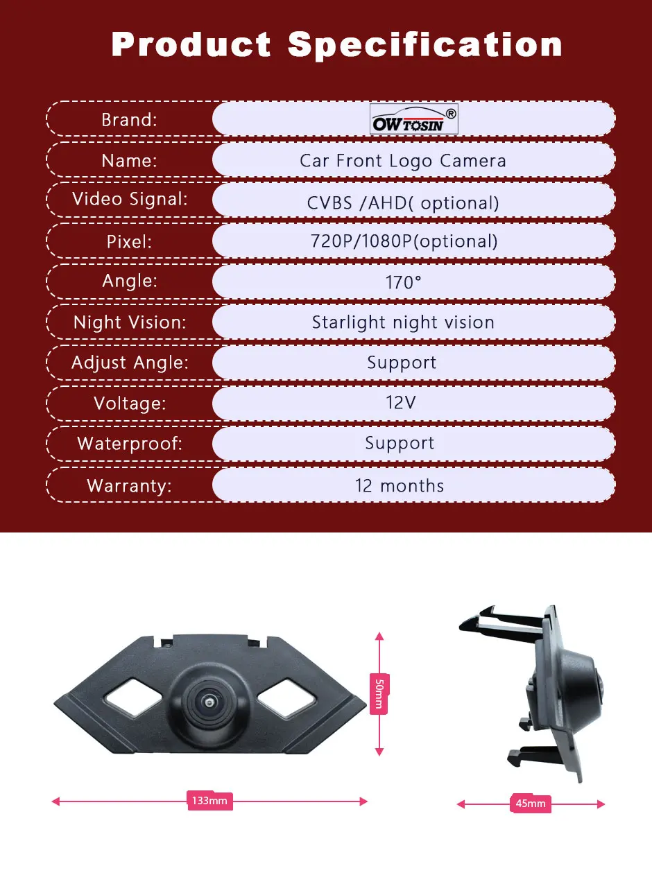 170° Fisheye AHD 1080P Car Front Camera For Volkswagen Tiguan L 5N 2016 2017 2018 2019 2020 2021 Vehicle Logo Front View Camera