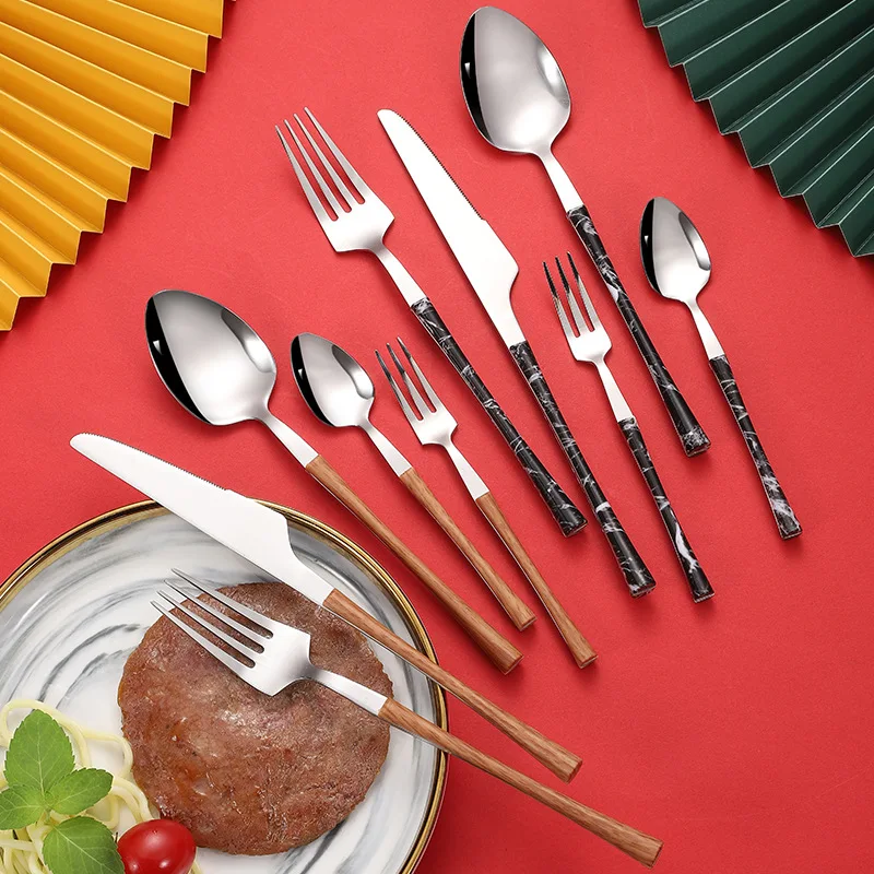 Stainless Steel Cutlery Set, Marble, Wooden, Golden Tableware, Knifes, Fork, Spoon, Luxury, Complete Kitchen Utensils