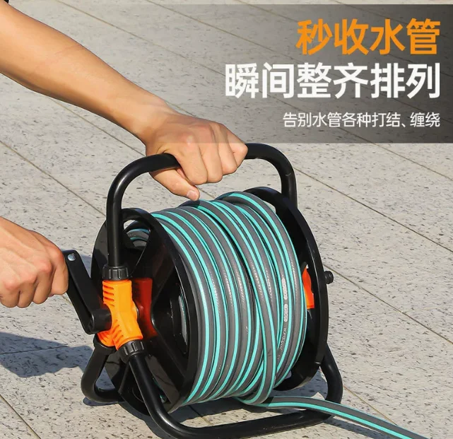 Various Style Garden Hose Reel Iron ABS Professional Water Hose Holder for Storing50M 1/2Inch Water Pipe for Outside Garden Lawn