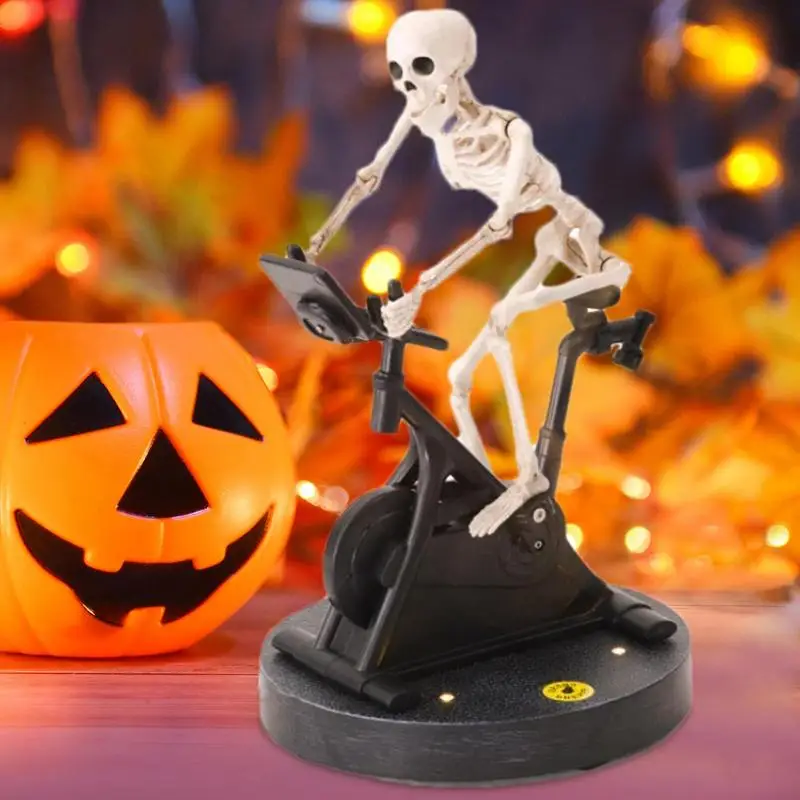 Funny Static Skeleton Funny Spooky Animatronic Skeleton Decorative Skeleton on Spin Bikes Novelty Halloween Decorations