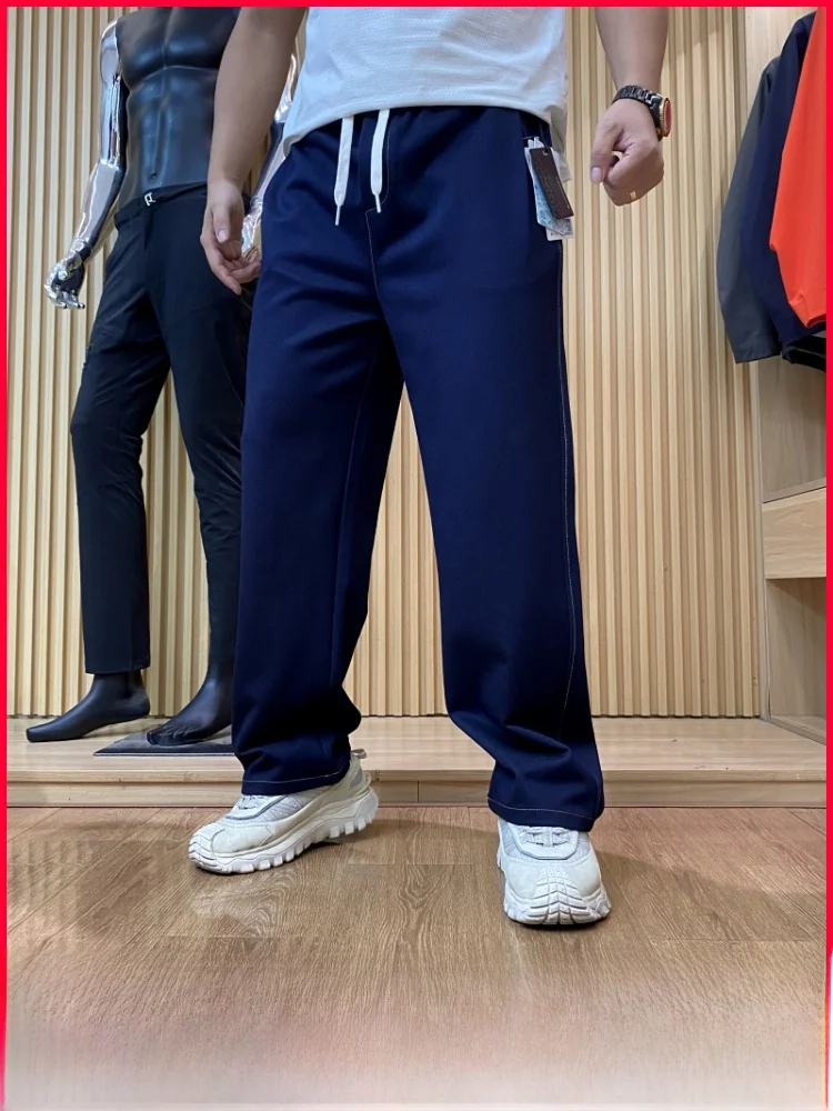 

Мужские утягивающие джинсы с высокой талией и эластичной резинкой на талии, свободные широкие повседневные прямые джинсы, осенний сезон, удобные дышащие джинсы