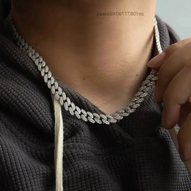 

Ювелирные изделия в стиле хип-хоп, стерлинговое серебро 925 пробы, ширина 6 мм/8 мм, 2 ряда, VVS, муассанит, кубинская цепочка со льдом, муассанит