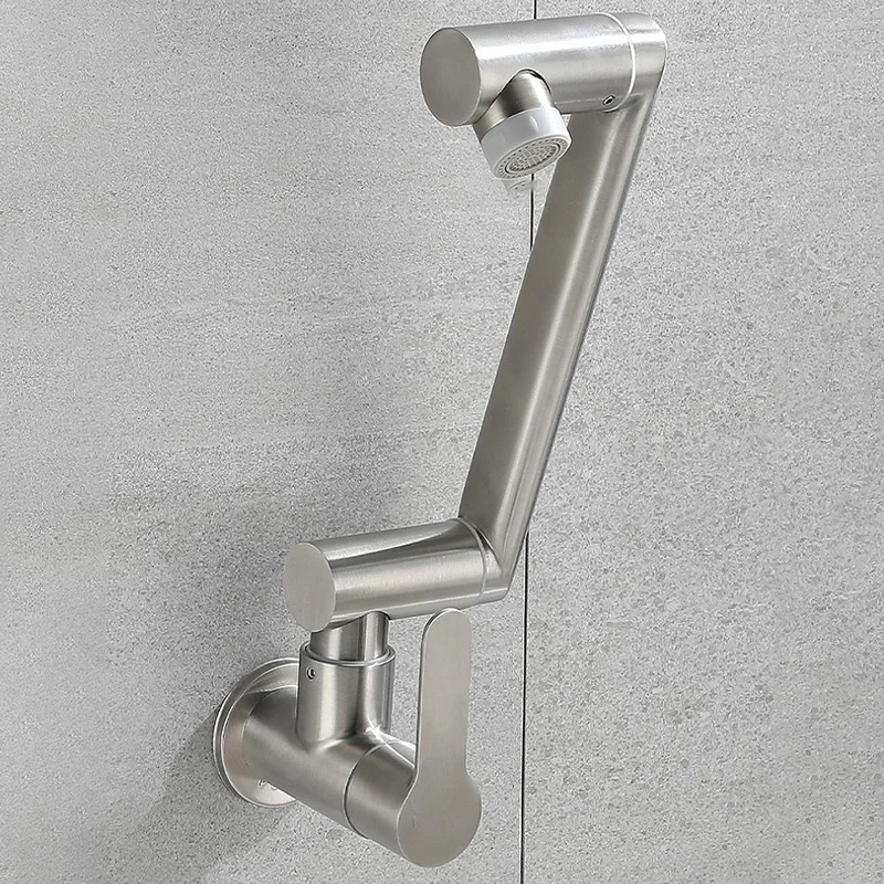 Wall Mounted Kitchen Faucet with Sprayer 360 Degree Rotate Single Cold Water Mop Pool Tap Outdoor Balcony Foldable Invisible Tap