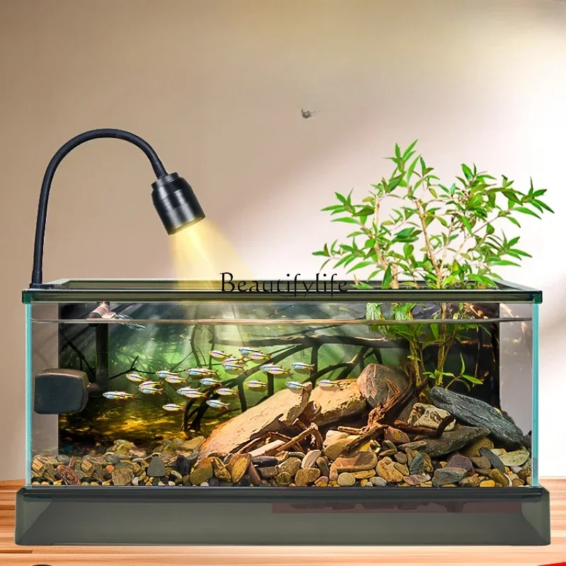 

LD33Table Top Glass Fish Tank South American Background Stream Landscaping Bottom Drainage Fish Ecological Breeding Tank