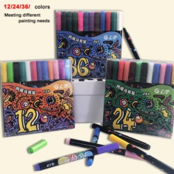 12-36 Colors Acrylic Markers Pen Art 1-2mm Cotton core Width for Painting Water-proof Student Scholl Supplies Stationery