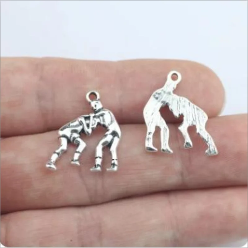 10 Pieces 17*20mm Alloy Antique Silver Color Wrestling Sports Charms Pendant Accessory For DIY Jewelry Making