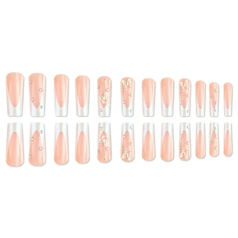 Comfortable Experience with False Nails Stylish Butterfly Glitter False Nails Easy-to-use Long-lasting Nail Art for Women 24pcs