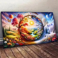 HUACAN Novelties Diamond Mosaic Sun Moon Spring Tree Big Size Diamond Painting Big Size Embroidery Landscape Home Decoration