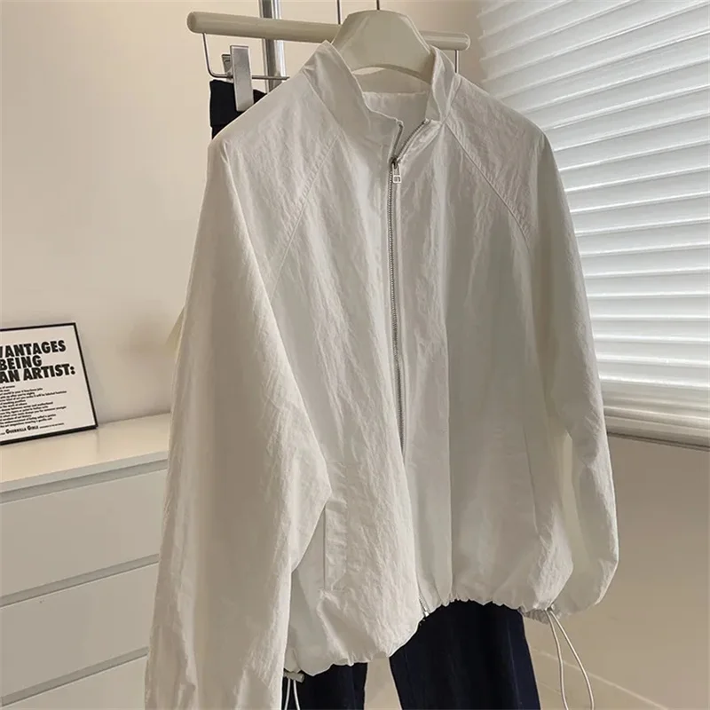 Senhoras curto zíper superior primavera verão feminino gola proteção solar camisa casaco feminino tamanho grande 4xl fino protetor solar jaqueta