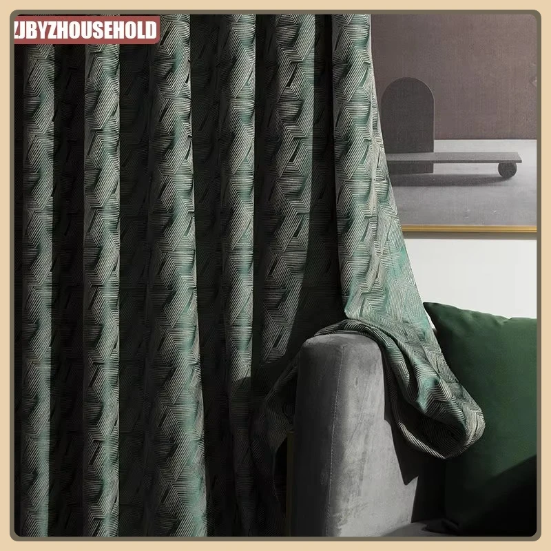 Golden Jacquard Thickened Curtains for Living Room Bedroom Light Luxury  Blackout Northern Europe High-end American Retro Custom