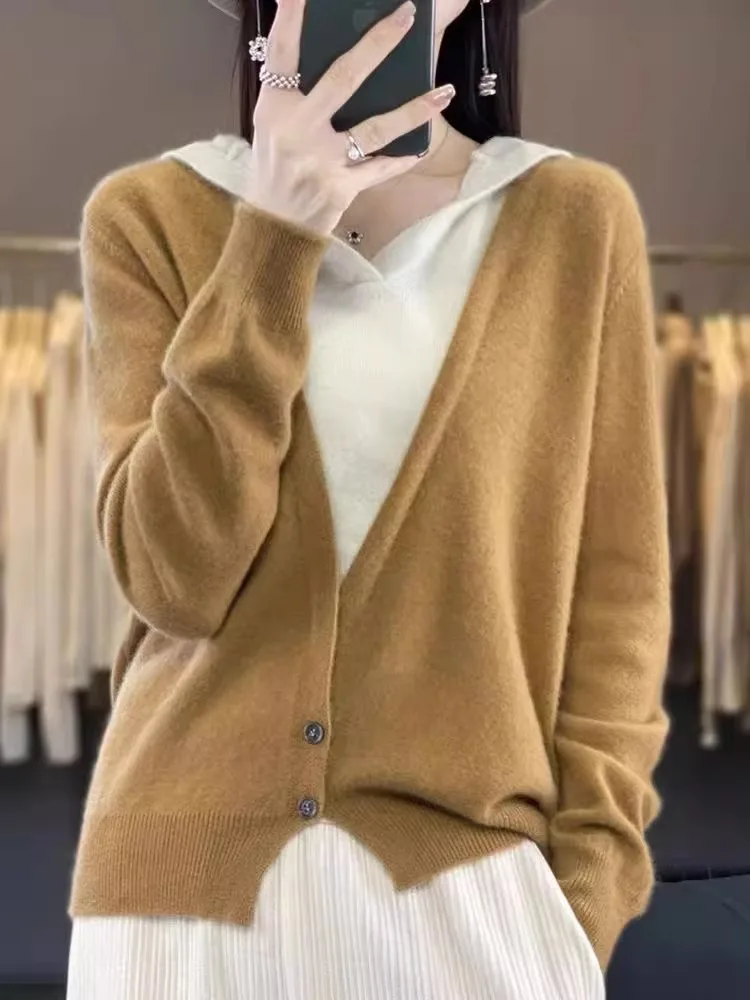 Autumn Winter New Sle Women's Pure Camere Sweater V-Ne Knitted Loose Woolen Base Hat irt Loose Fit Color Blo Design