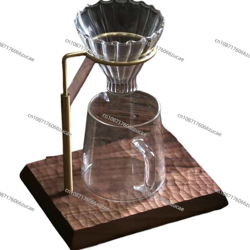 

Italian coffee hand brewed brass bracket V60 filter cup holder black walnut solid wood base