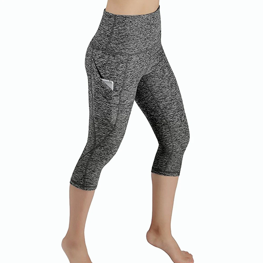 Pantalones de Yoga hasta la pantorrilla para mujer, mallas deportivas Capri para Fitness, gimnasio, leggings de cintura alta, color negro, 3/4