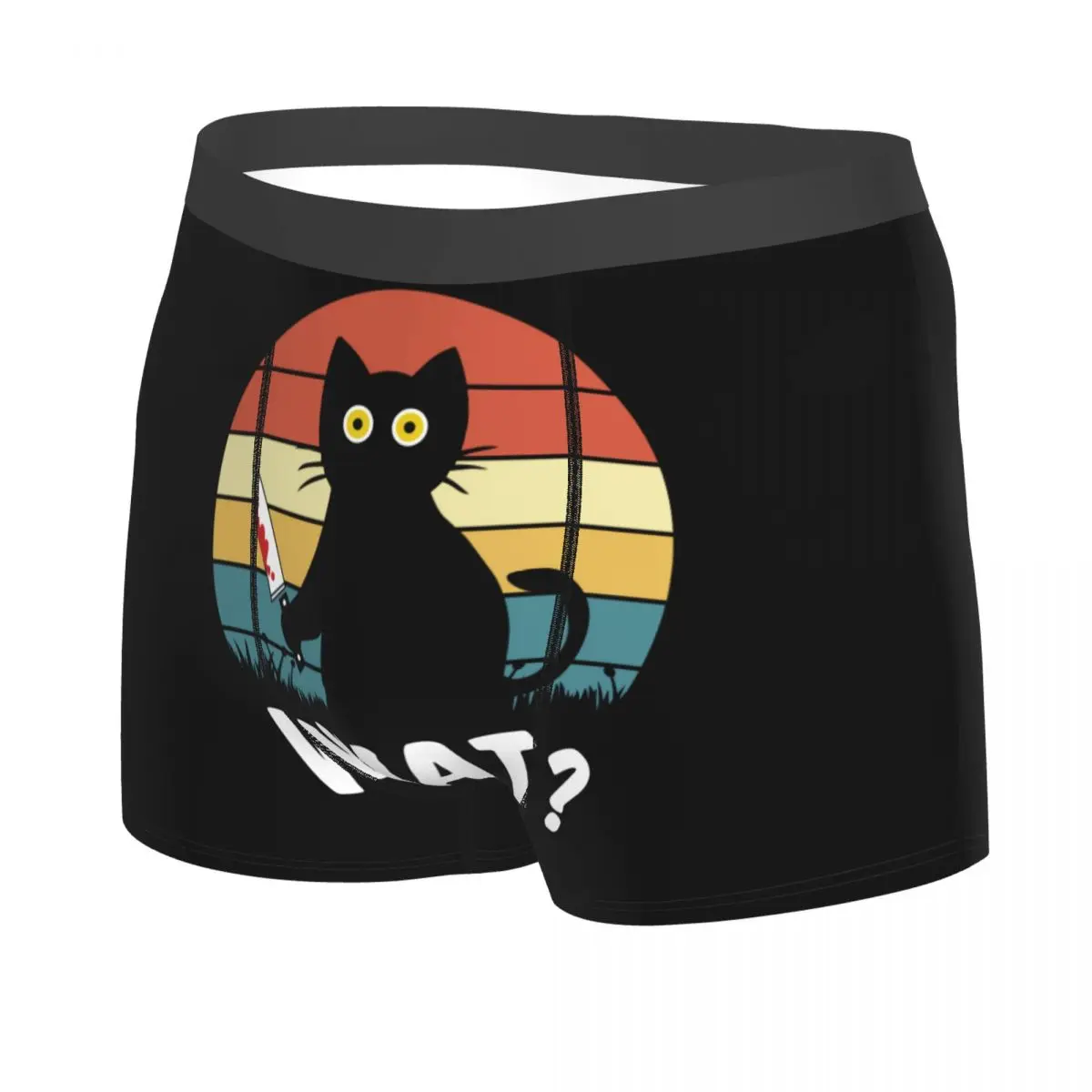 Custom Black Cat What Underwear Male Printed Murderous Cat Holding Knife Halloween Boxer Shorts Panties Breathable Underpants