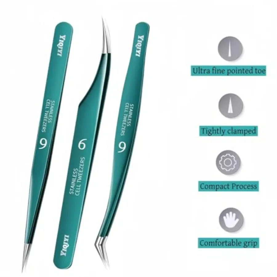 3 Pack Lash Tweezers Straight and Curved Tweezers for Eyelash Extensions