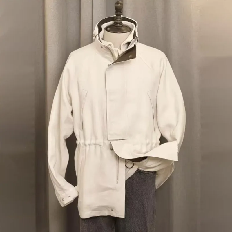 WVGA ربيع الخريف جديد الرجال المد النمط الأمريكي خمر جاكت مزود بغطاء للرأس المتخصصة شيك عادية الوقوف طوق معاطف الشارع الشهير Ins W16427