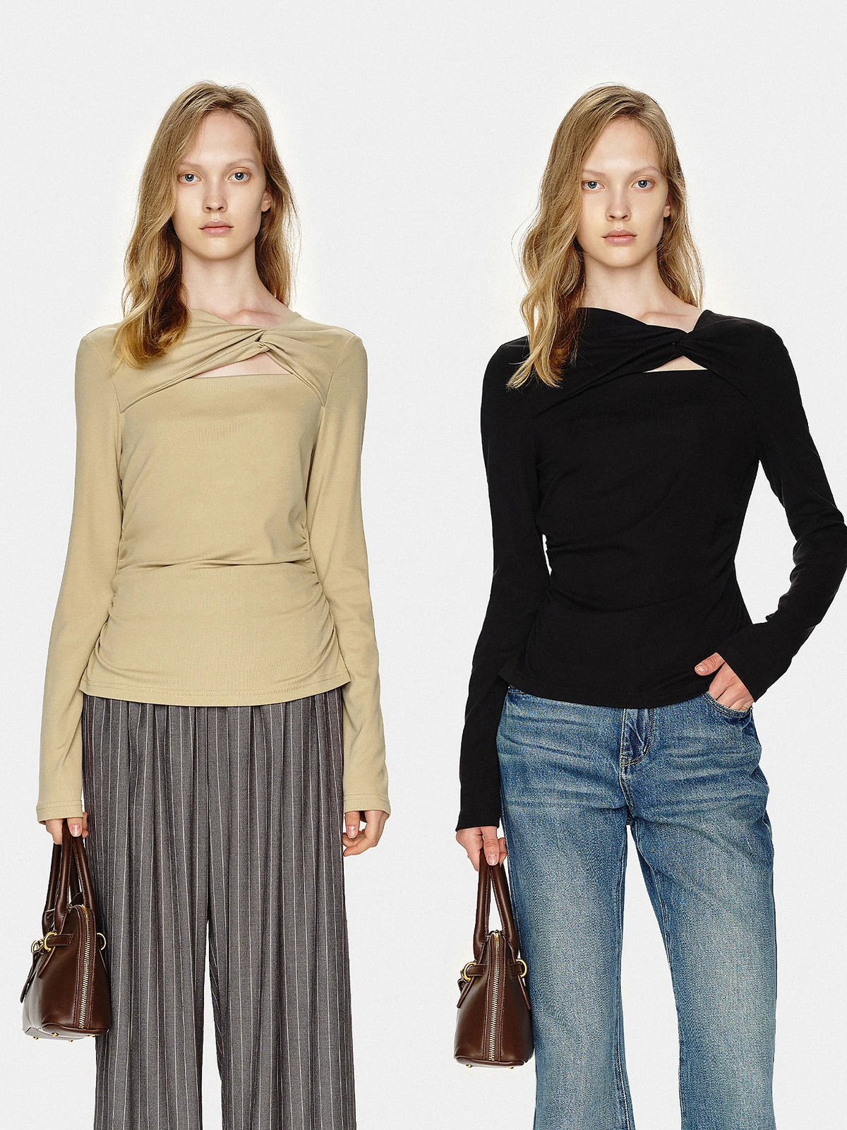 

Ele Slimming Asymmetric Ne Twist Long Sve T-irt Women's Base Layer Top Marllen Spring New Sle Daily Pure Color