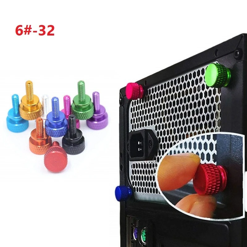 6#-32x6.5/M3.5 Colorful Aluminum Step Thumb Screw Case Side Panel Screw Knurled Hand Screws Anodized 11 Colors