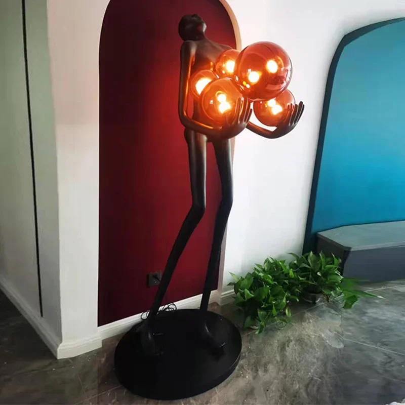 Humanoid art sculpture creative floor lamp exhibition hall fiberglass decorative figure ornament